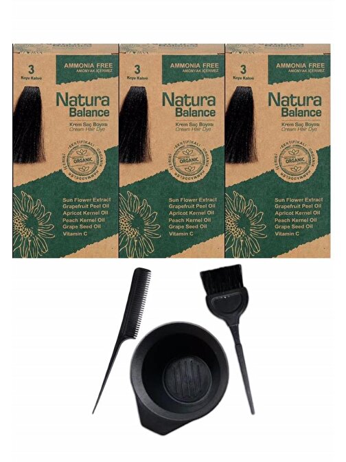 Natura Balance Saç Boyası 3 Koyu Kahve 3 Adet+Saç Boyama Seti