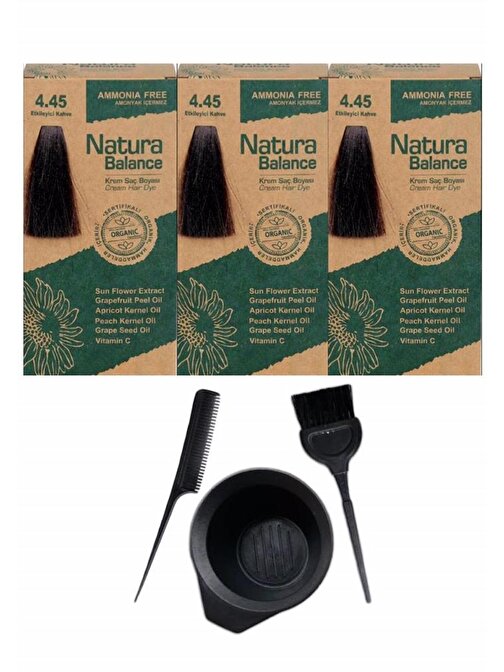 Natura Balance Saç Boyası 4.45 Etkileyici Kahve 3 Adet+Saç Boyama Seti