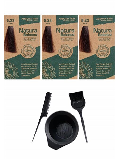 Natura Balance Saç Boyası 5.23 Kakao 3 Adet+Saç Boyama Seti