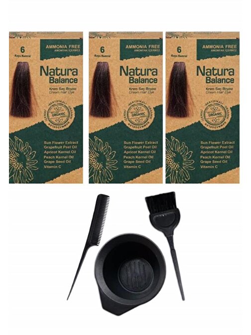 Natura Balance Saç Boyası 6 Koyu Kumral 3 Adet+Saç Boyama Seti