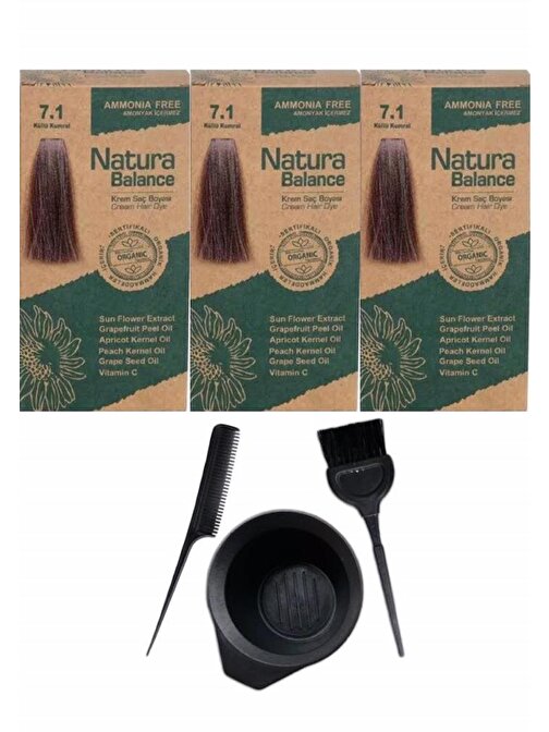 Natura Balance Saç Boyası 7.1 Küllü Kumral 3 Adet+Saç Boyama Seti