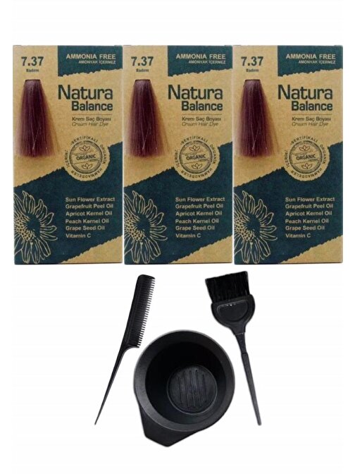 Natura Balance Saç Boyası 7.37 Badem 3 Adet+Saç Boyama Seti