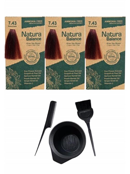 Natura Balance Saç Boyası 7.43 Kumral Bakır 3 Adet+Saç Boyama Seti