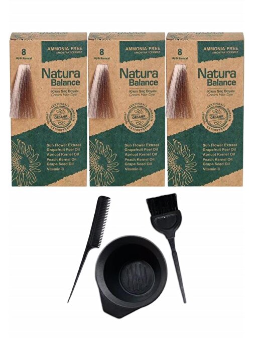 Natura Balance Saç Boyası 8 Açık Kumral 3 Adet+Saç Boyama Seti