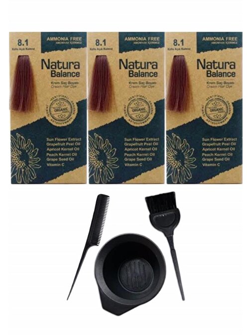Natura Balance Saç Boyası 8.1 Küllü Açık Kumral 3 Adet+Saç Boyama Seti
