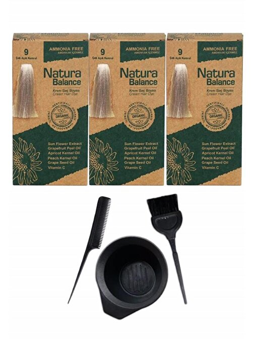 Natura Balance Saç Boyası 9 Çok Açık Kumral 3 Adet+Saç Boyama Seti