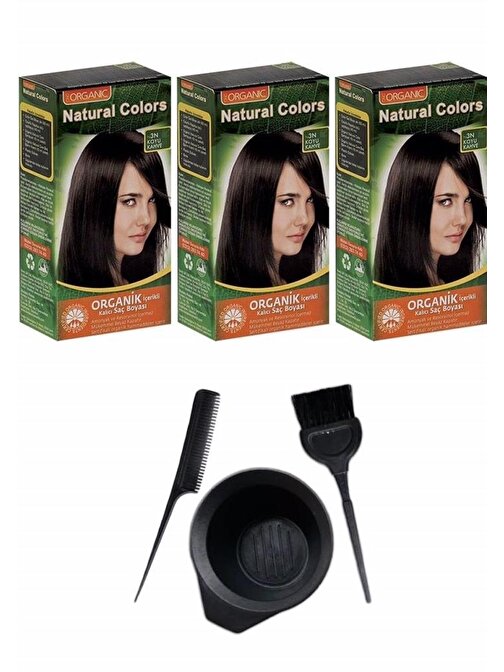 Natural Colors Saç Boyası 3N Koyu Kahve 3 Adet+Saç Boyama Seti