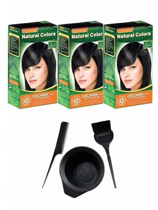 Natural Colors Saç Boyası 4C Antrasit Kahve 3 Adet+Saç Boyama Seti