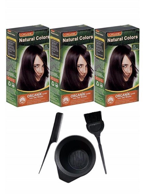 Natural Colors Saç Boyası 5D Açık Kestane 3 Adet+Saç Boyama Seti