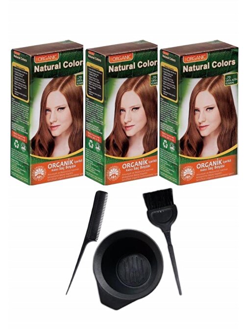 Natural Colors Saç Boyası 7D Orta Altın Kumral 3 Adet+Saç Boyama Seti