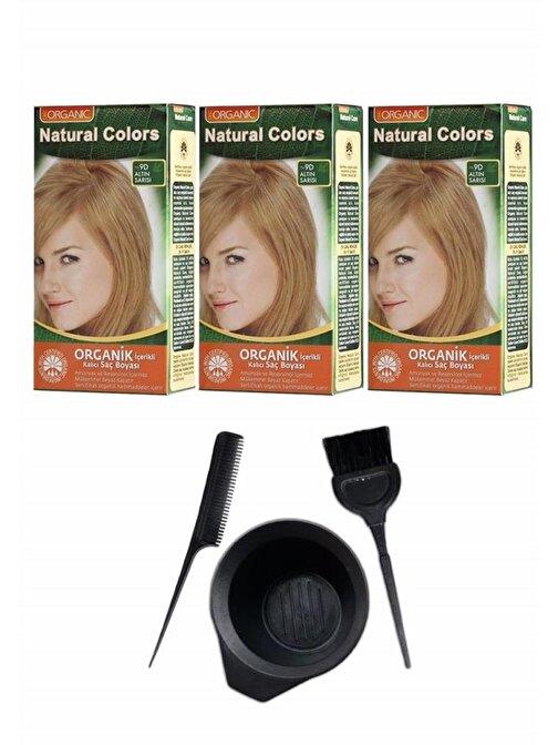 Natural Colors Saç Boyası 9D Altın Sarısı 3 Adet+Saç Boyama Seti