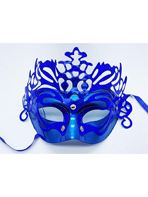 Toptan Bulurum Metalize Ekstra Parlak Hologramlı Parti Maskesi Mavi Renk 23x14 cm