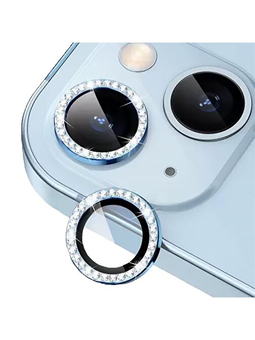 Binano iPhone 14 - 14 Plus Taşlı Kamera Lens Koruyucu Mavi