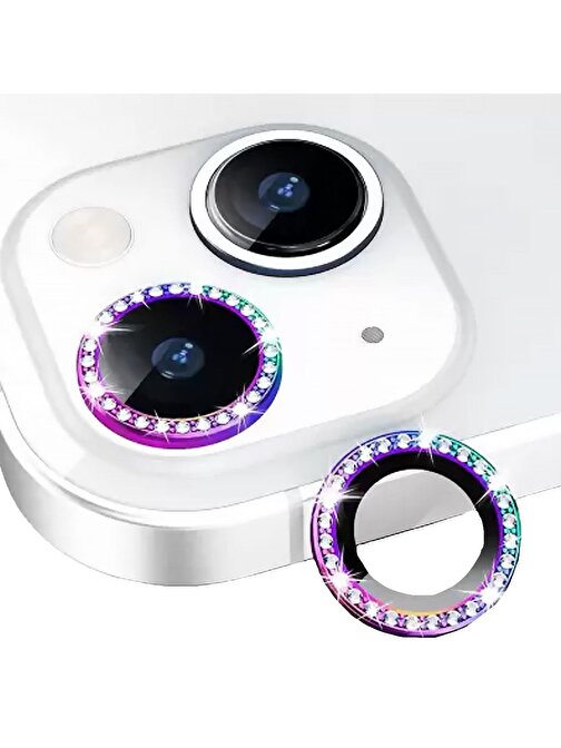 Binano iPhone 14 - 14 Plus Taşlı Kamera Lens Koruyucu Karışık Renk