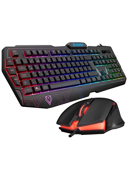 Everest KM-6168 Formula Combo Türkçe Q Usb 3 Makro Tuşlu RGB Aydınlatmalı Q Gaming Oyuncu Kablolu Klavye Mouse Seti