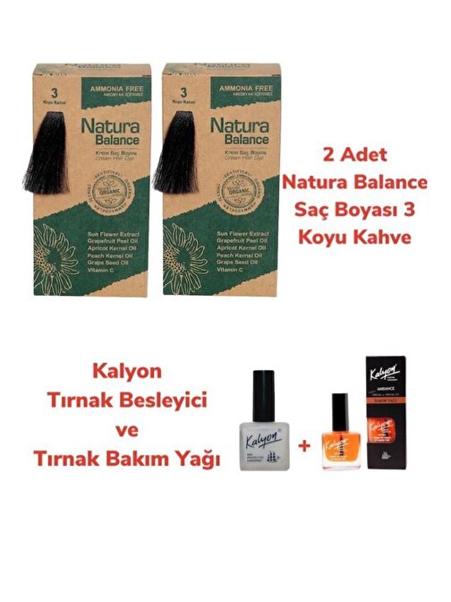 Natura Balance Saç Boyası 3 Koyu Kahve 2 Adet + Kalyon Tırnak Besleyici Ve Bakım Yağı