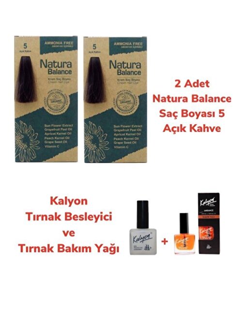 Natura Balance Saç Boyası 5 Açık Kahve 2 Adet + Kalyon Tırnak Besleyici Ve Bakım Yağı