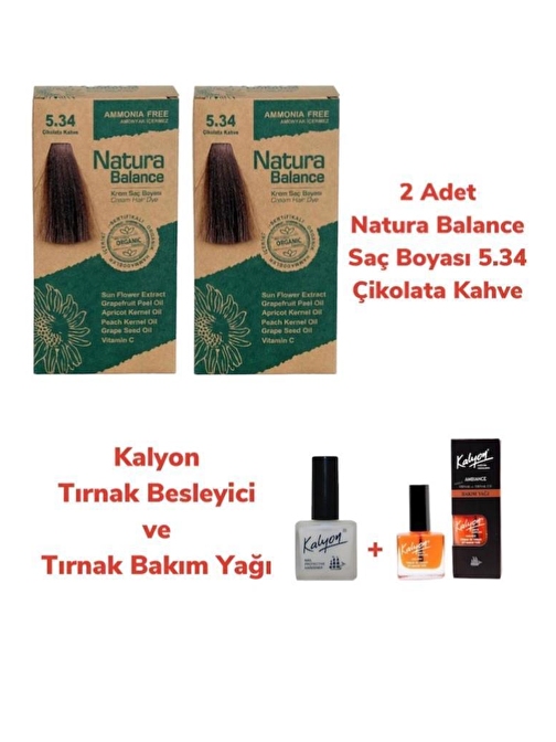 Natura Balance Saç Boyası 5.34 Çikolata Kahve 2 Adet + Kalyon Tırnak Besleyici Ve Bakım Yağı