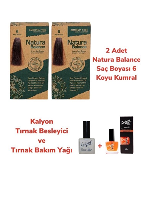 Natura Balance Saç Boyası 6 Koyu Kumral 2 Adet + Kalyon Tırnak Besleyici Ve Bakım Yağı