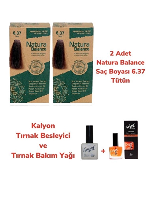 Natura Balance Saç Boyası 6.37 Tütün 2 Adet + Kalyon Tırnak Besleyici Ve Bakım Yağı