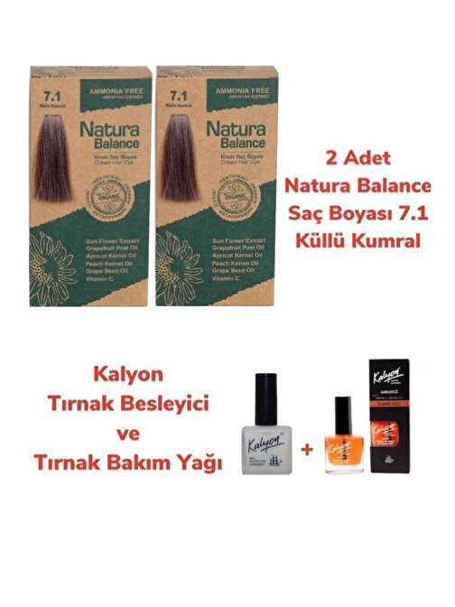 Natura Balance Saç Boyası 7.1 Küllü Kumral 2 Adet + Kalyon Tırnak Besleyici Ve Bakım Yağı