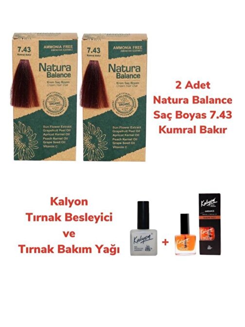 Natura Balance Saç Boyası 7.43 Kumral Bakır 2 Adet + Kalyon Tırnak Besleyici Ve Bakım Yağı