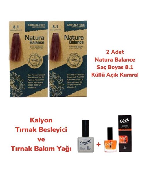 Natura Balance Saç Boyası 8.1 Küllü Açık Kumral Bakır 2 Adet + Kalyon Tırnak Besleyici Ve Bakım Yağı