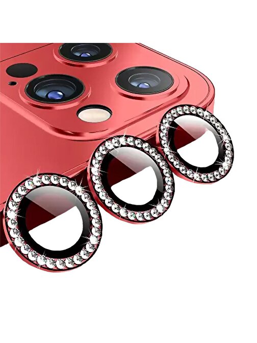 Binano iPhone 14 Pro - Max Taşlı Kamera Lens Koruyucu Kırmızı