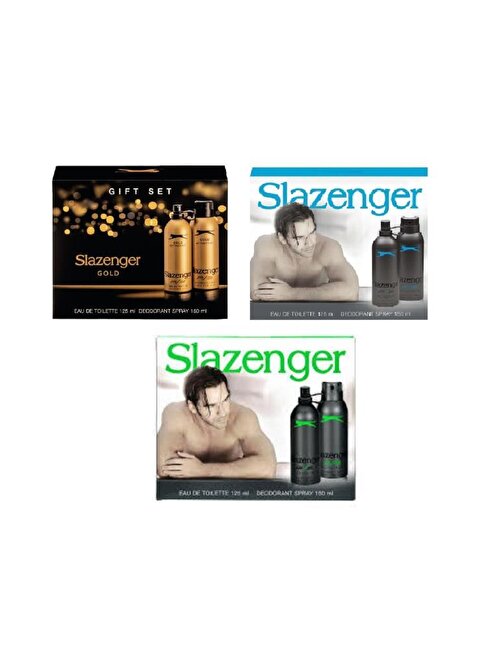 Slazenger Active Sport Yeşil + Mavi + Gold 125ml 3'lü Parfüm Setleri