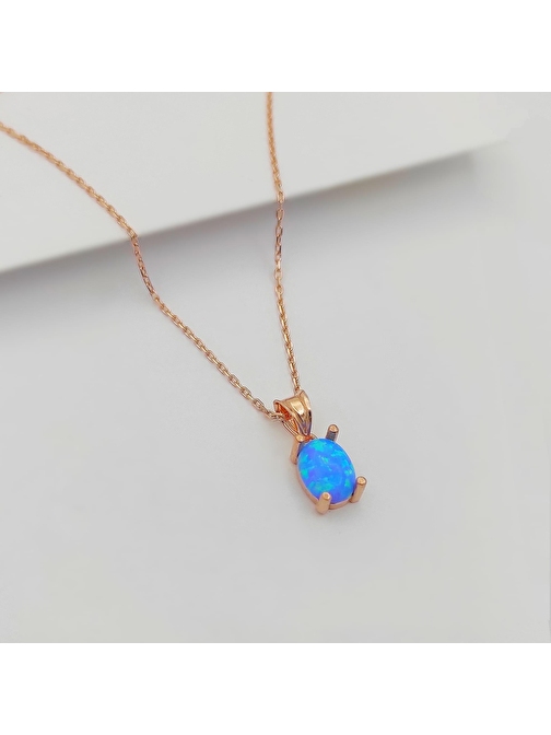 Gümüş Opal Taşlı Minimal Kolye 925 Ayar