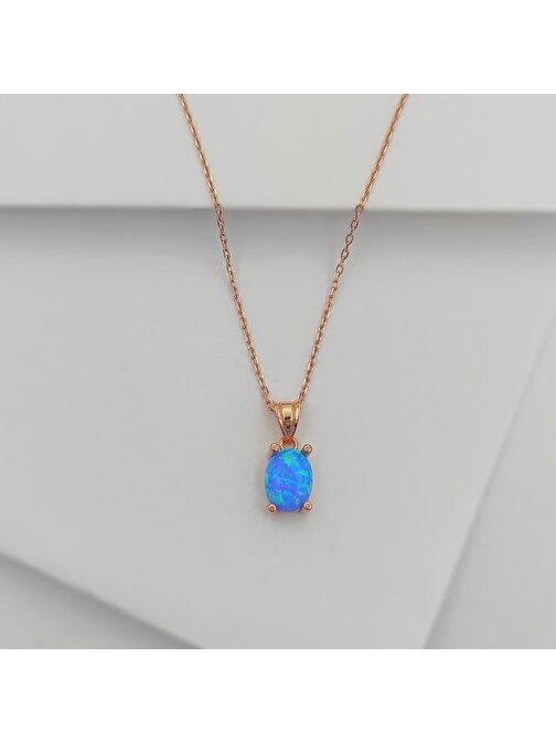 Gümüş Opal Taşlı Minimal Kolye 925 Ayar