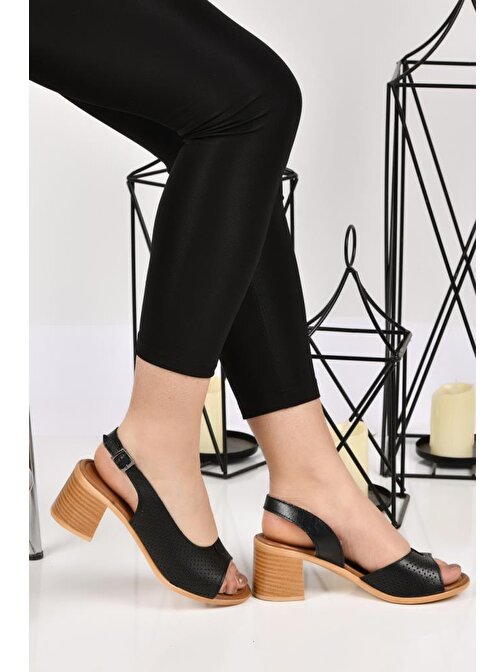 Papuçcity 02189 5 Cm Topuklu Kadın Deri Sandalet Ayakkabı