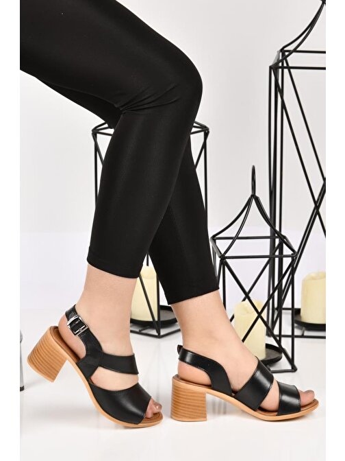 Papuçcity 02187 5 Cm Topuklu Kadın Deri Sandalet Ayakkabı