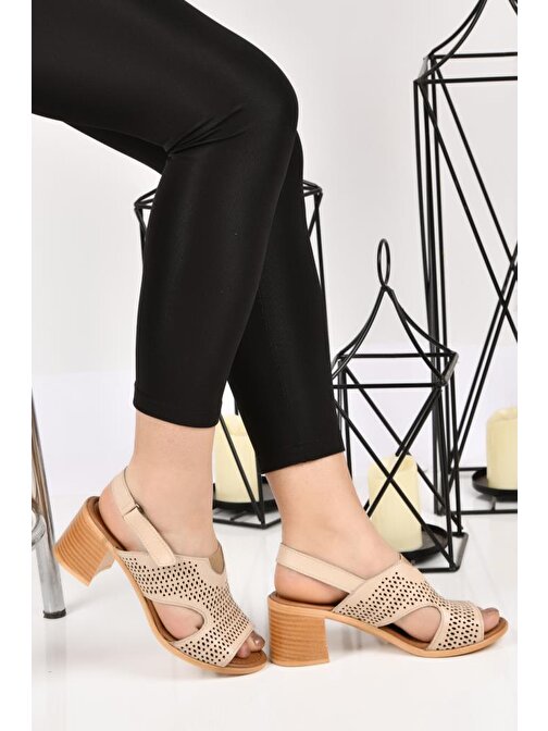 Papuçcity 02188 5 Cm Topuklu Kadın Deri Sandalet Ayakkabı