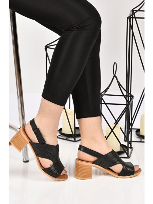Papuçcity 02188 5 Cm Topuklu Kadın Deri Sandalet Ayakkabı