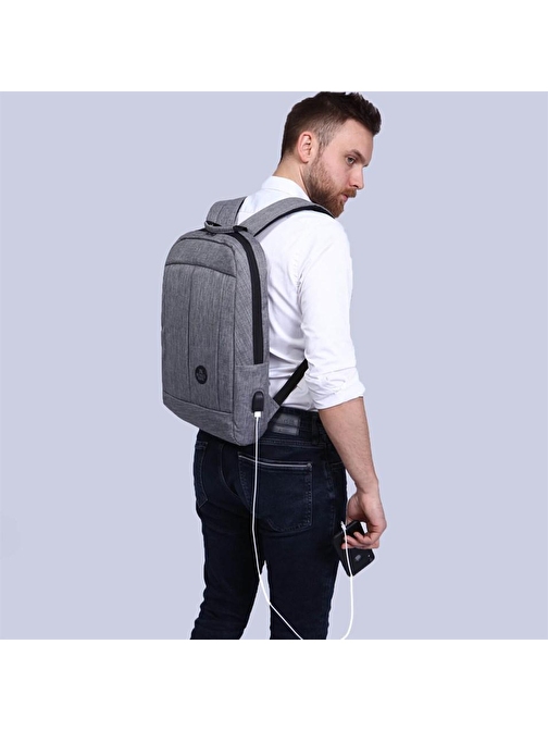 My Valice Smart Bag Galaxy Usb Şarj Girişli Notebook Sırt Çantası Gri