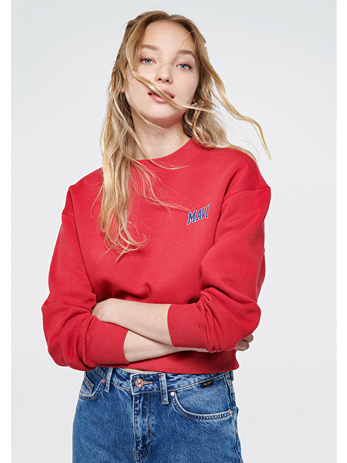 Mavi - Mavi Logo Baskılı Kırmızı Crop Sweatshirt 1611601-70936