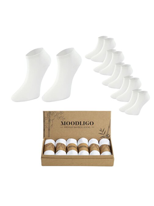 Erkek 6'lı Premium Bambu Patik Çorap - Beyaz - Kutulu