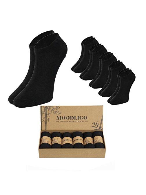 Kadın 6'lı Premium Bambu Patik Çorap - Siyah - Kutulu