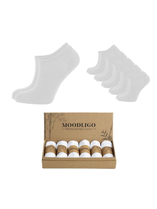 Erkek 6'lı Premium Bambu Bilekte Spor Çorabı / Sneaker Çorap - Beyaz - Kutulu