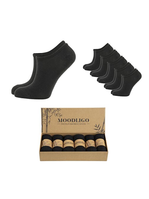 Erkek 6'lı Premium Bambu Bilekte Spor Çorabı / Sneaker Çorap - Siyah - Kutulu