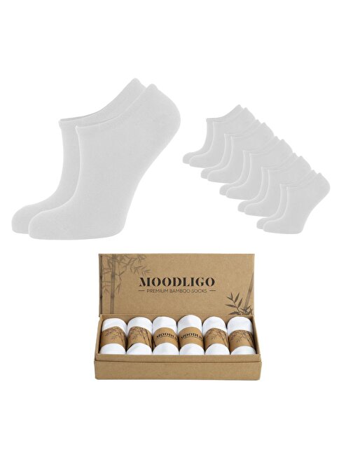 Kadın 6'lı Premium Bambu Bilekte Spor Çorabı / Sneaker Çorap - Beyaz - Kutulu