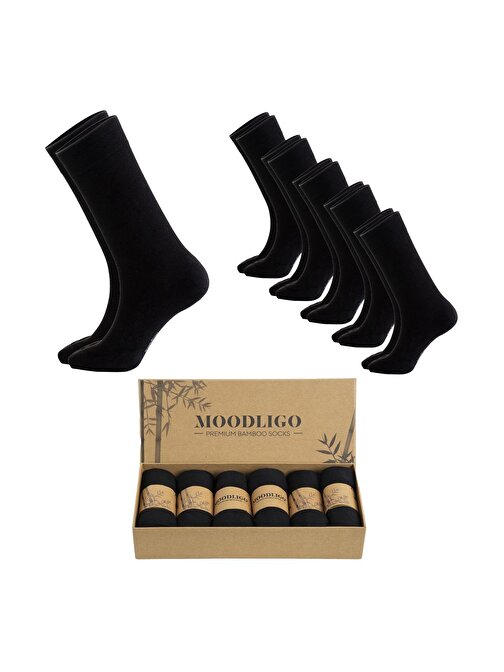 Kadın 6'lı Premium Bambu Soket Çorap - Siyah - Kutulu