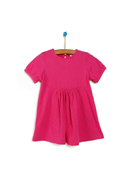 Hellobaby Basic Kız Bebek Büzgülü Pembe Elbise 1 Yaş Pembe