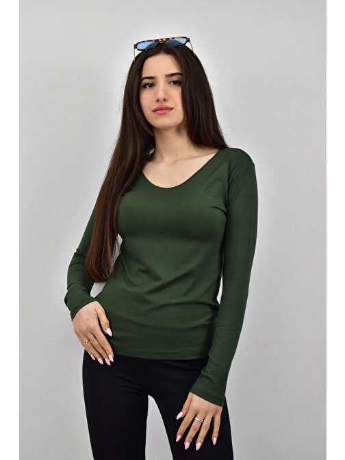 Zidan K-120 V Yaka Uzun Kol İnce Kadın Sweatshirt