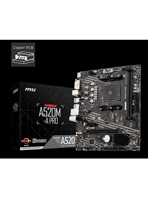 MSI A520M-A Pro AM4 DDR4 4600 mhz mATX Masaüstü Bilgisayar AMD Uyumlu Anakart