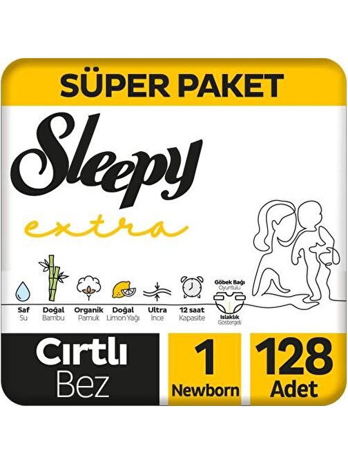 Sleepy Extra Günlük Aktivite 2 - 5 kg 1 Numara Bebek Bezi 128 Adet