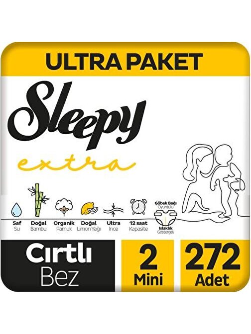 Sleepy Extra Günlük Aktivite 3 - 6 kg 2 Numara Bebek Bezi 272 Adet