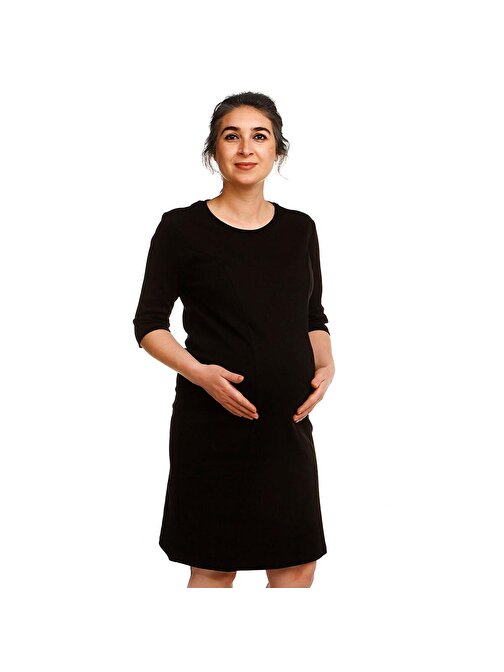 Baby Mom Esnek Kumaş Yarım Kol Elbise Siyah M