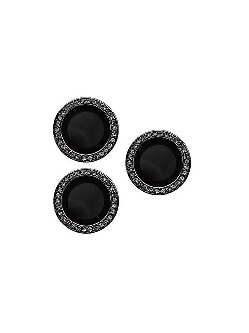 Gpack CL-06 Apple iPhone 14 Pro Max Taşlı Metal Kamera Lens Koruyucu Siyah